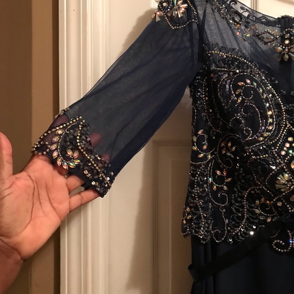 Navy Blue jeweled dress. Great for holiday, Mother of the Bride or Gala. - Picture 4 of 4